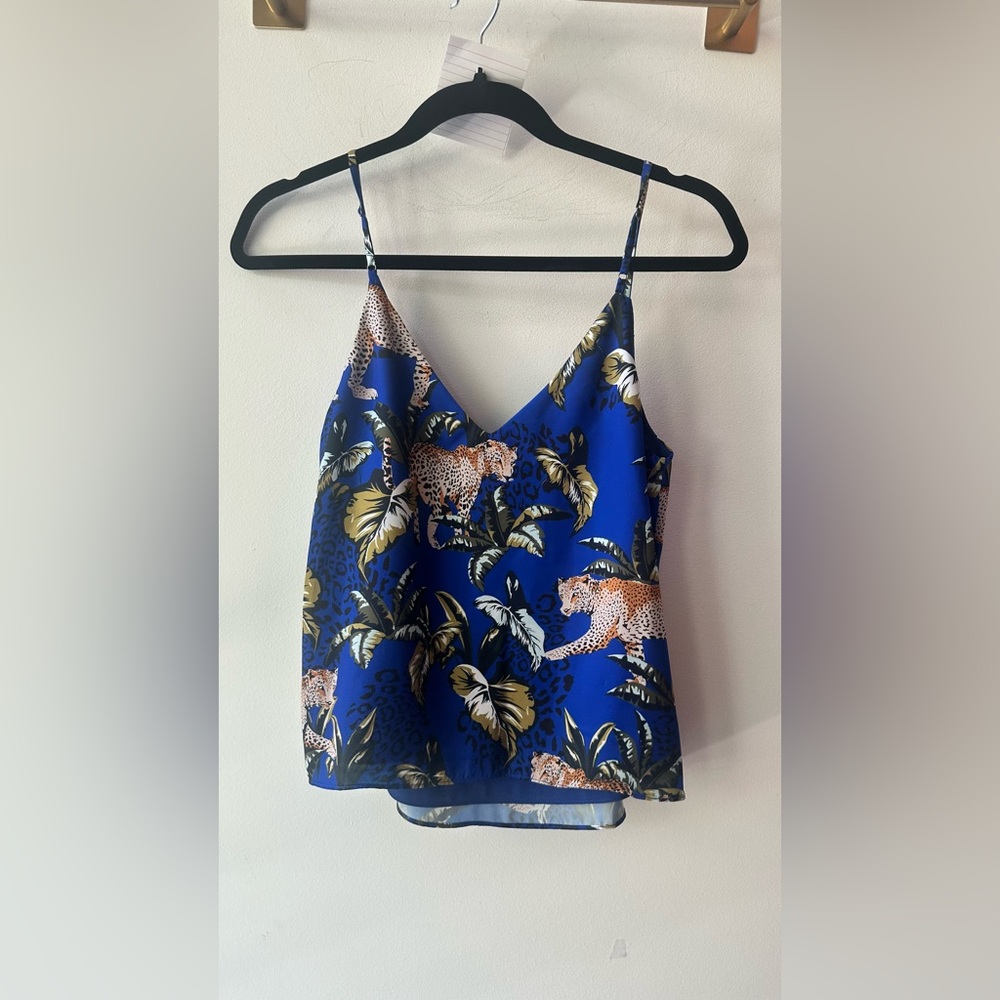 Le Superbe, Blue roaming Leopard Palm Print Cami Top, Size 0/xs | 0963